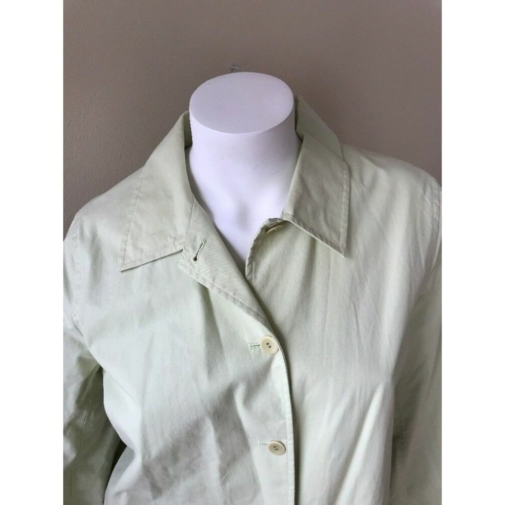 EILEEN FISHER Light Green Cotton Long Trench Coat - Picture 2 of 8